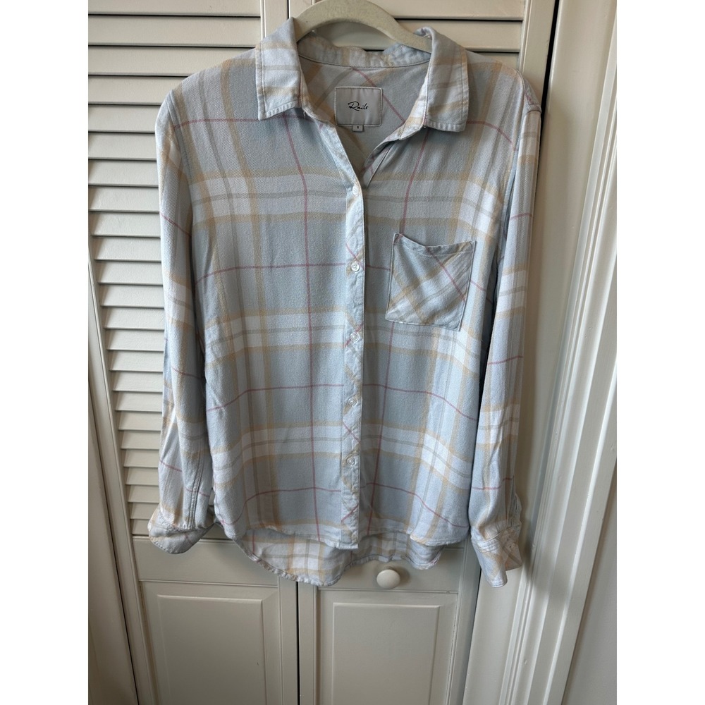 Rails Hunter Plaid Button Down Shirt Light Blue Pink Tan Flannel Small